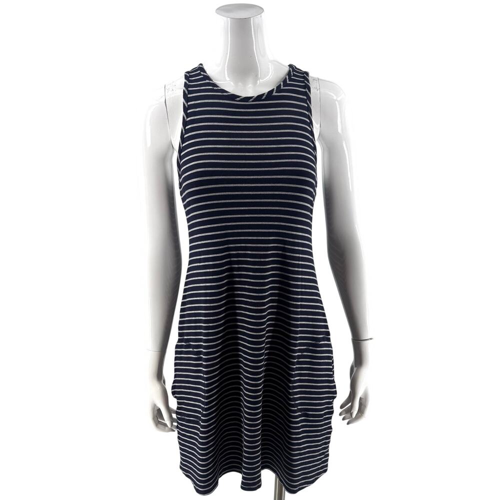 Athleta Womens Tank Dress Size Small Navy Blue Gray Striped Pockets